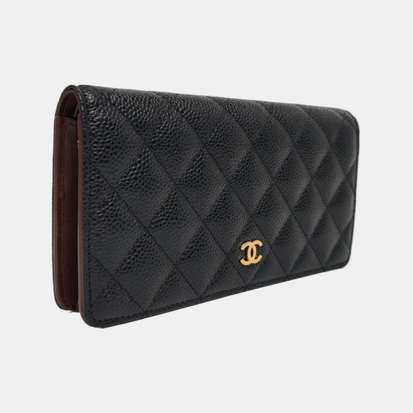 Authenticated pre-owned  Classic Flap Quilted Grained Calfskin Black Wallet - Wallet at Looply