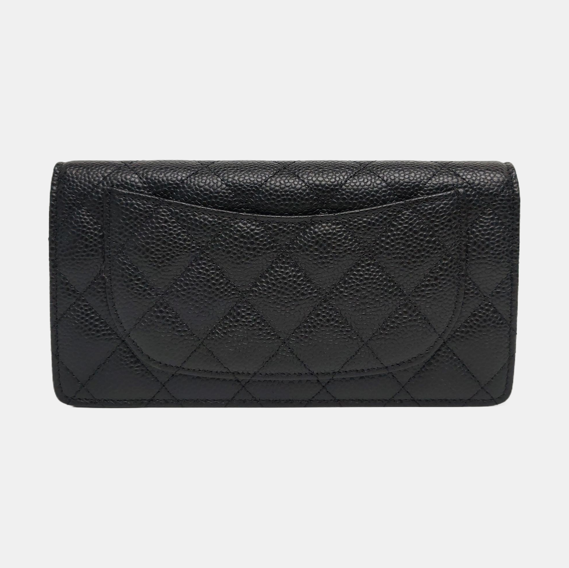 Authenticated pre-owned  Classic Flap Quilted Grained Calfskin Black Wallet - Wallet at Looply