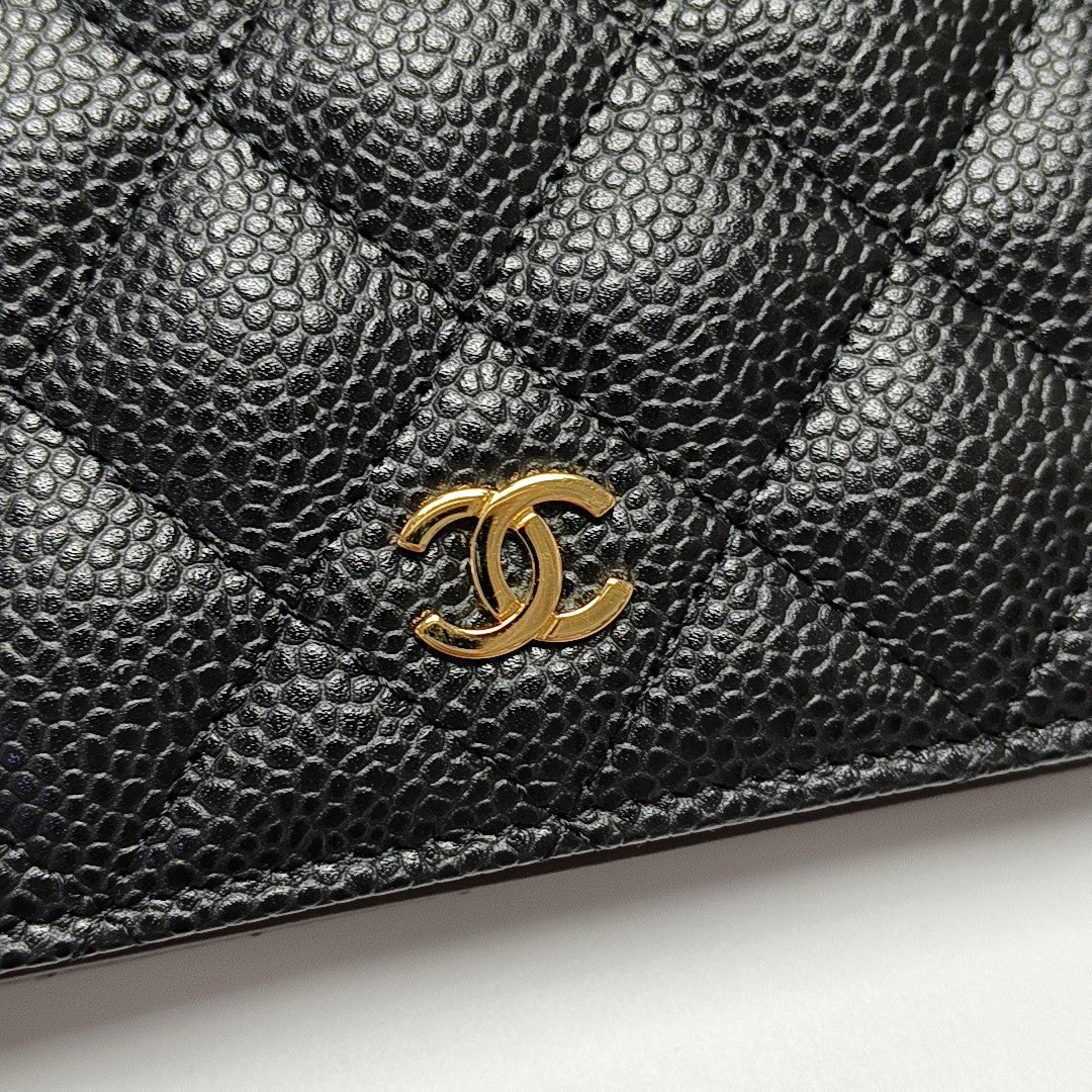 Authenticated pre-owned  Classic Flap Quilted Grained Calfskin Black Wallet - Wallet at Looply