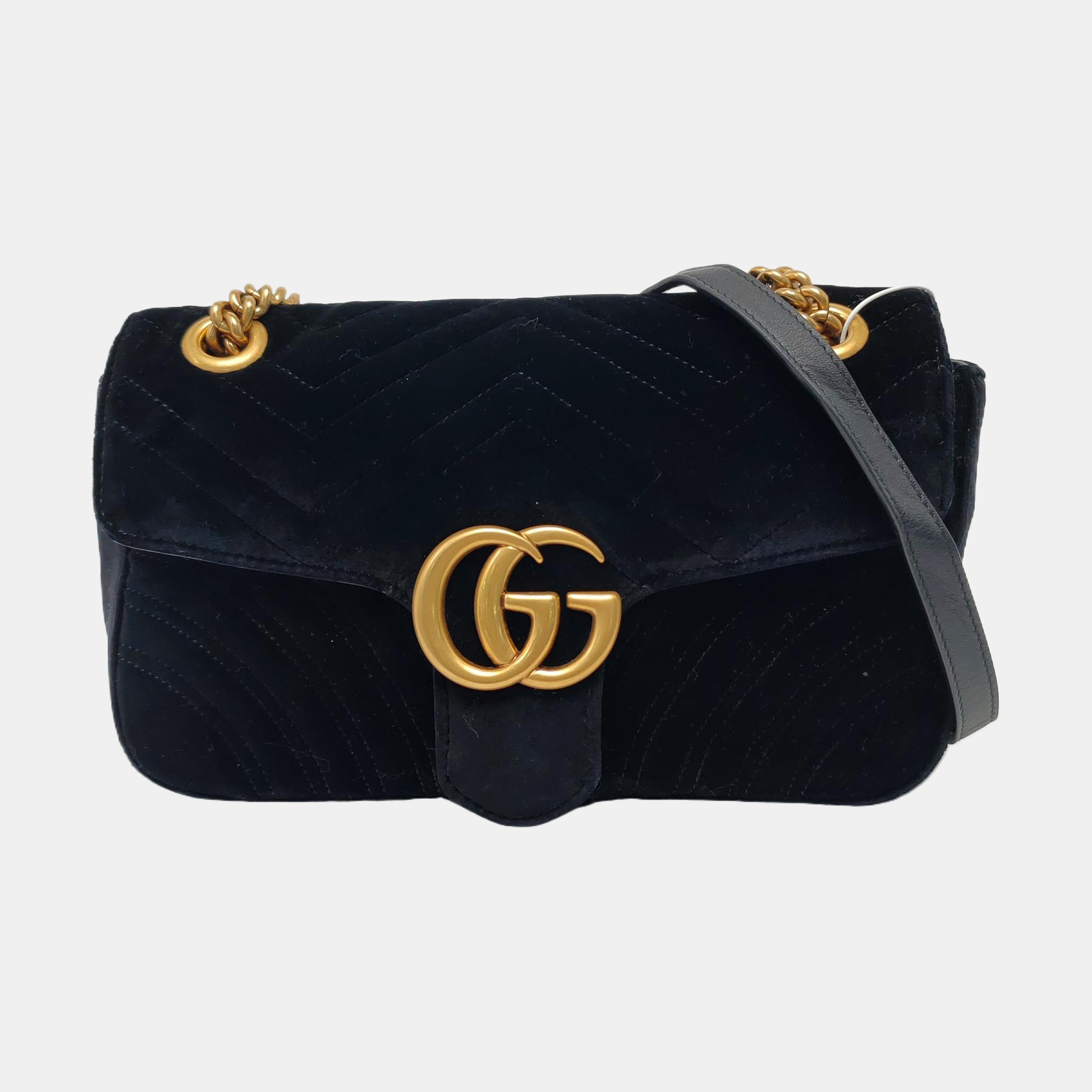 Authenticated pre-owned  GG Marmont Medium Velvet Black - Shoulder Bag at Looply
