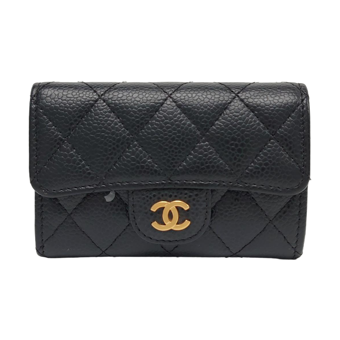 Authenticated pre-owned  Classic Flap Quilted Grained Calfskin Black Card Holder - Card Holder at Looply