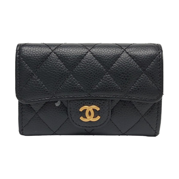 Authenticated pre-owned  Classic Flap Quilted Grained Calfskin Black Card Holder - Card Holder at Looply