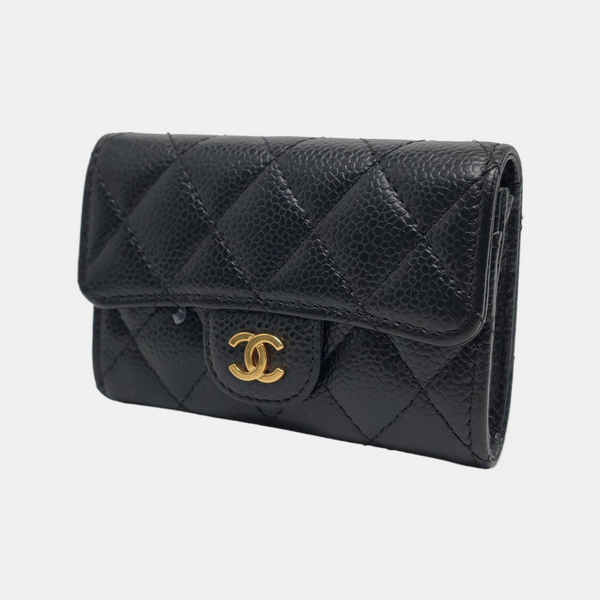 Authenticated pre-owned  Classic Flap Quilted Grained Calfskin Black Card Holder - Card Holder at Looply