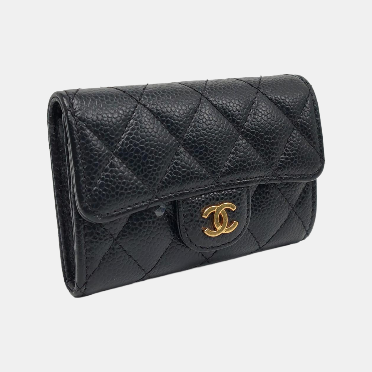 Authenticated pre-owned  Classic Flap Quilted Grained Calfskin Black Card Holder - Card Holder at Looply