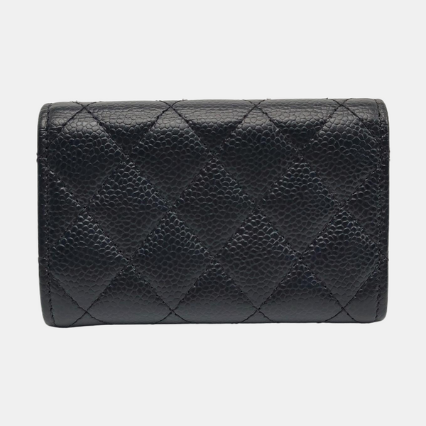 Authenticated pre-owned  Classic Flap Quilted Grained Calfskin Black Card Holder - Card Holder at Looply