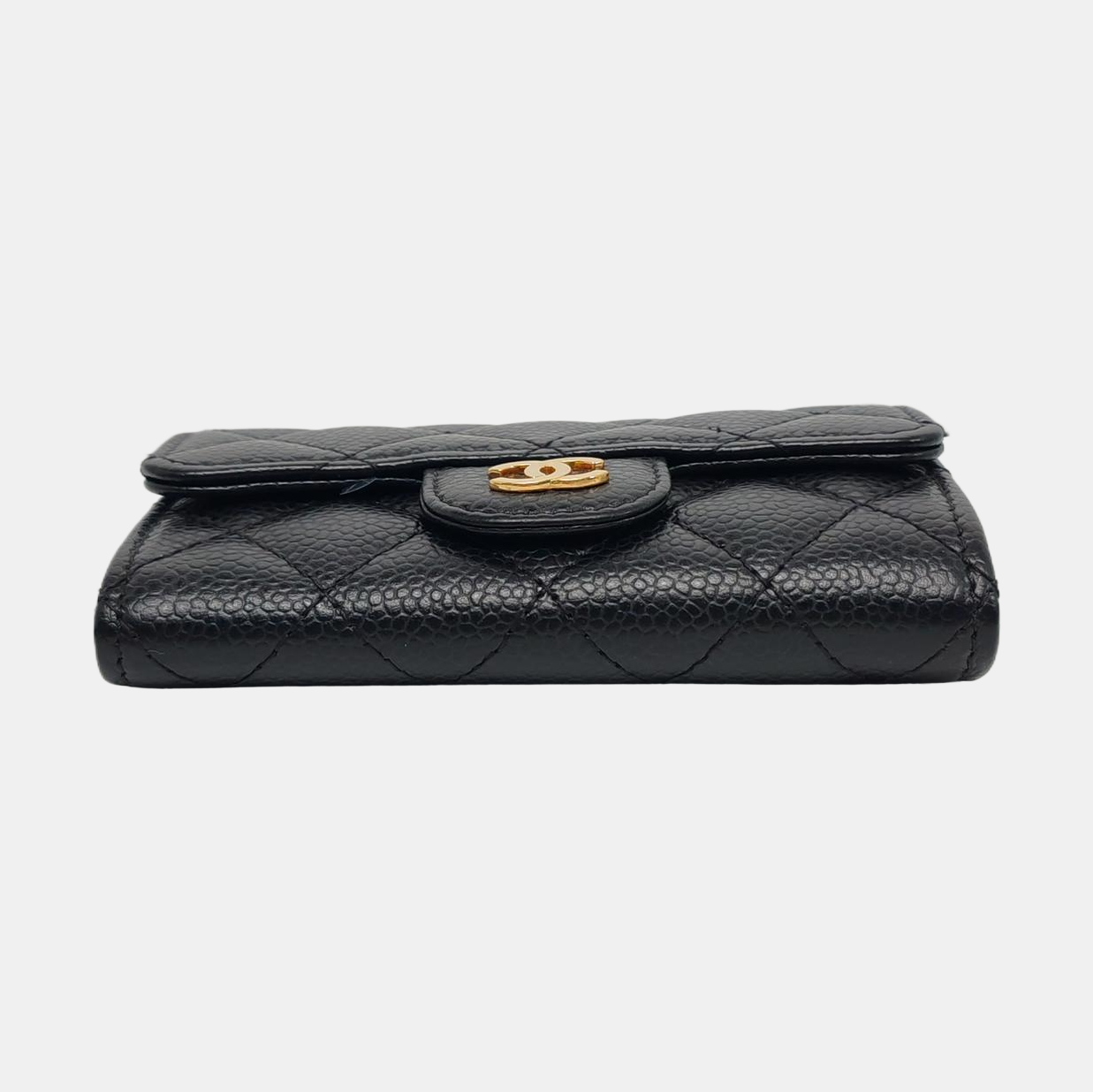 Authenticated pre-owned  Classic Flap Quilted Grained Calfskin Black Card Holder - Card Holder at Looply