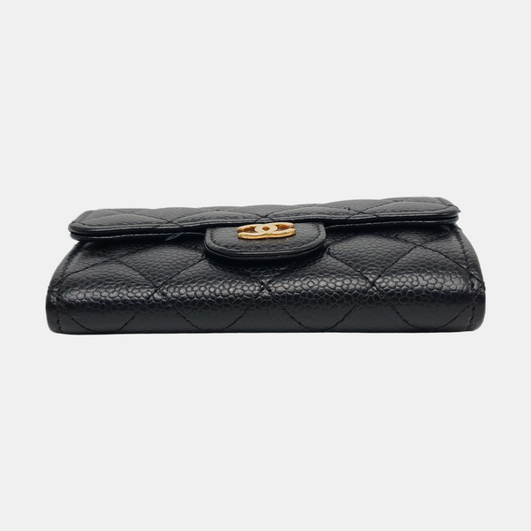 Authenticated pre-owned  Classic Flap Quilted Grained Calfskin Black Card Holder - Card Holder at Looply