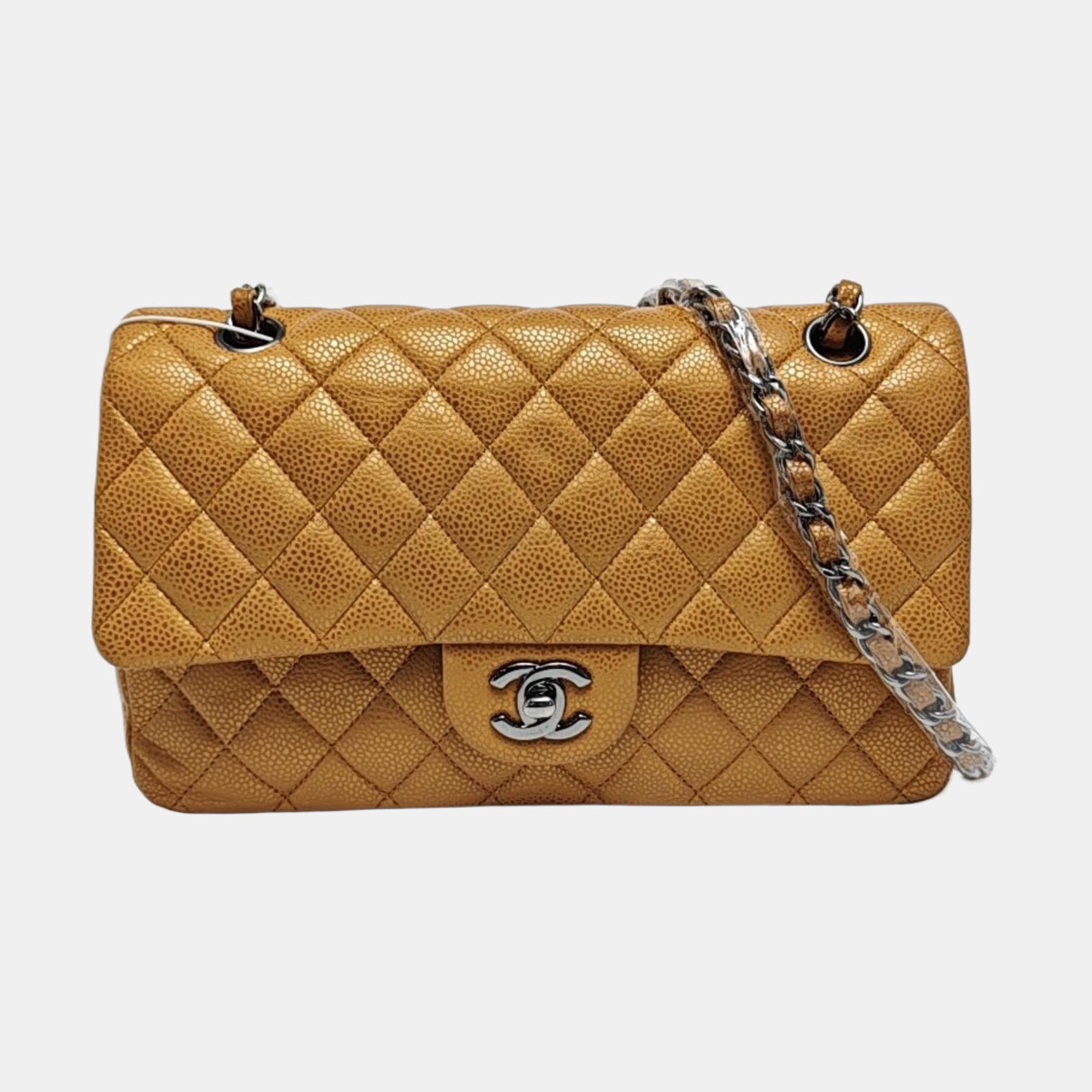 Authenticated pre-owned  Classic Flap Medium Quilted Grained Calfskin Orange - Shoulder Bag at Looply