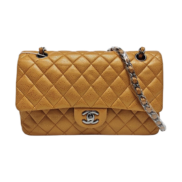 Authenticated pre-owned  Classic Flap Medium Quilted Grained Calfskin Orange - Shoulder Bag at Looply