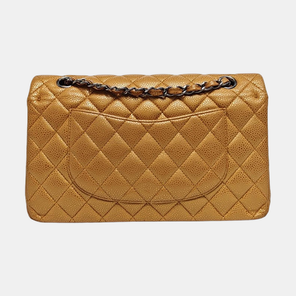Authenticated pre-owned  Classic Flap Medium Quilted Grained Calfskin Orange - Shoulder Bag at Looply
