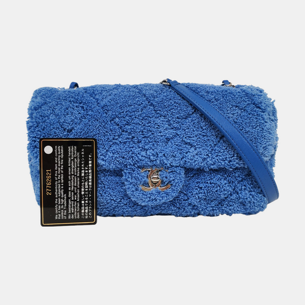 Authenticated pre-owned  Classic Flap Medium Quilted Wool Blue - Shoulder Bag at Looply