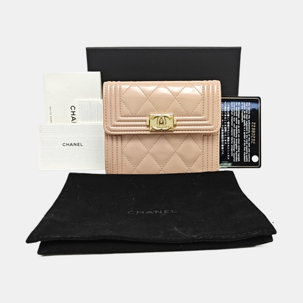 Authenticated pre-owned  Boy Chanel Quilted Patent Leather Pink Wallet - Wallet at Looply
