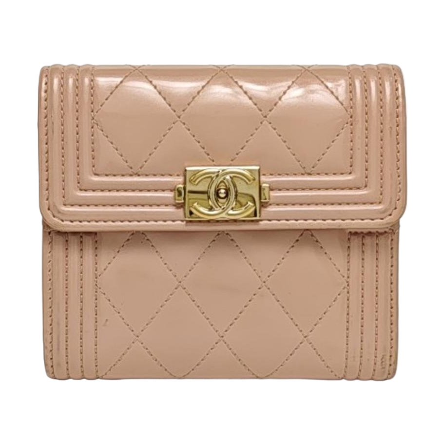 Authenticated pre-owned  Boy Chanel Quilted Patent Leather Pink Wallet - Wallet at Looply