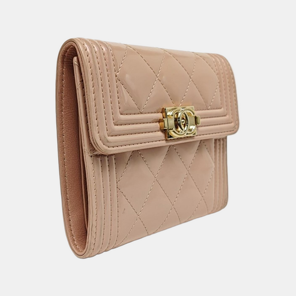 Authenticated pre-owned  Boy Chanel Quilted Patent Leather Pink Wallet - Wallet at Looply