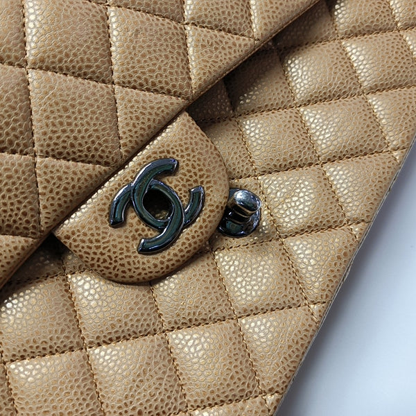 Authenticated pre-owned  Classic Flap Medium Quilted Grained Calfskin Orange - Shoulder Bag at Looply