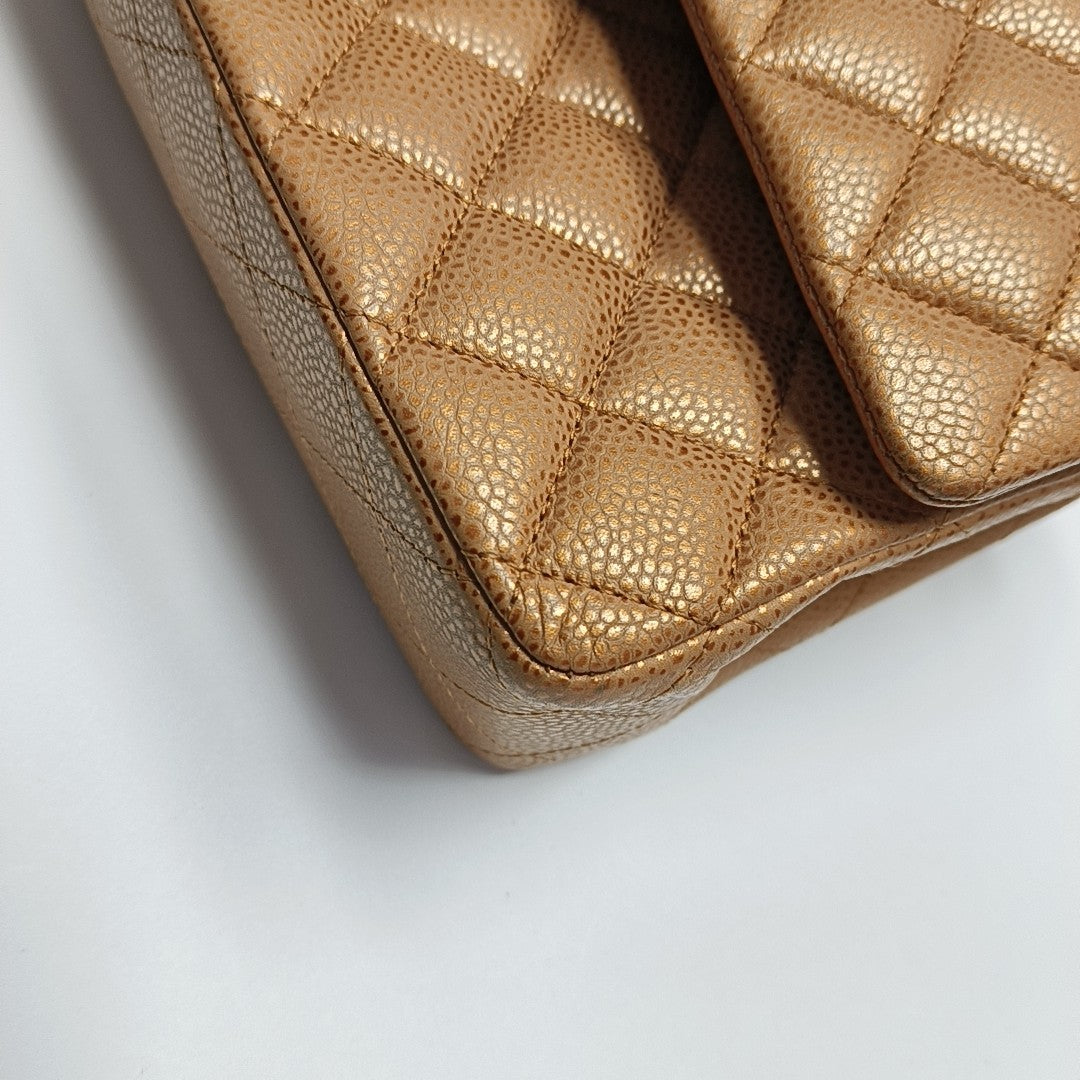 Authenticated pre-owned  Classic Flap Medium Quilted Grained Calfskin Orange - Shoulder Bag at Looply