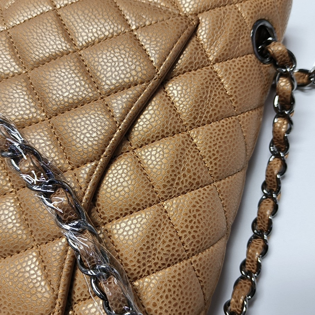 Authenticated pre-owned  Classic Flap Medium Quilted Grained Calfskin Orange - Shoulder Bag at Looply