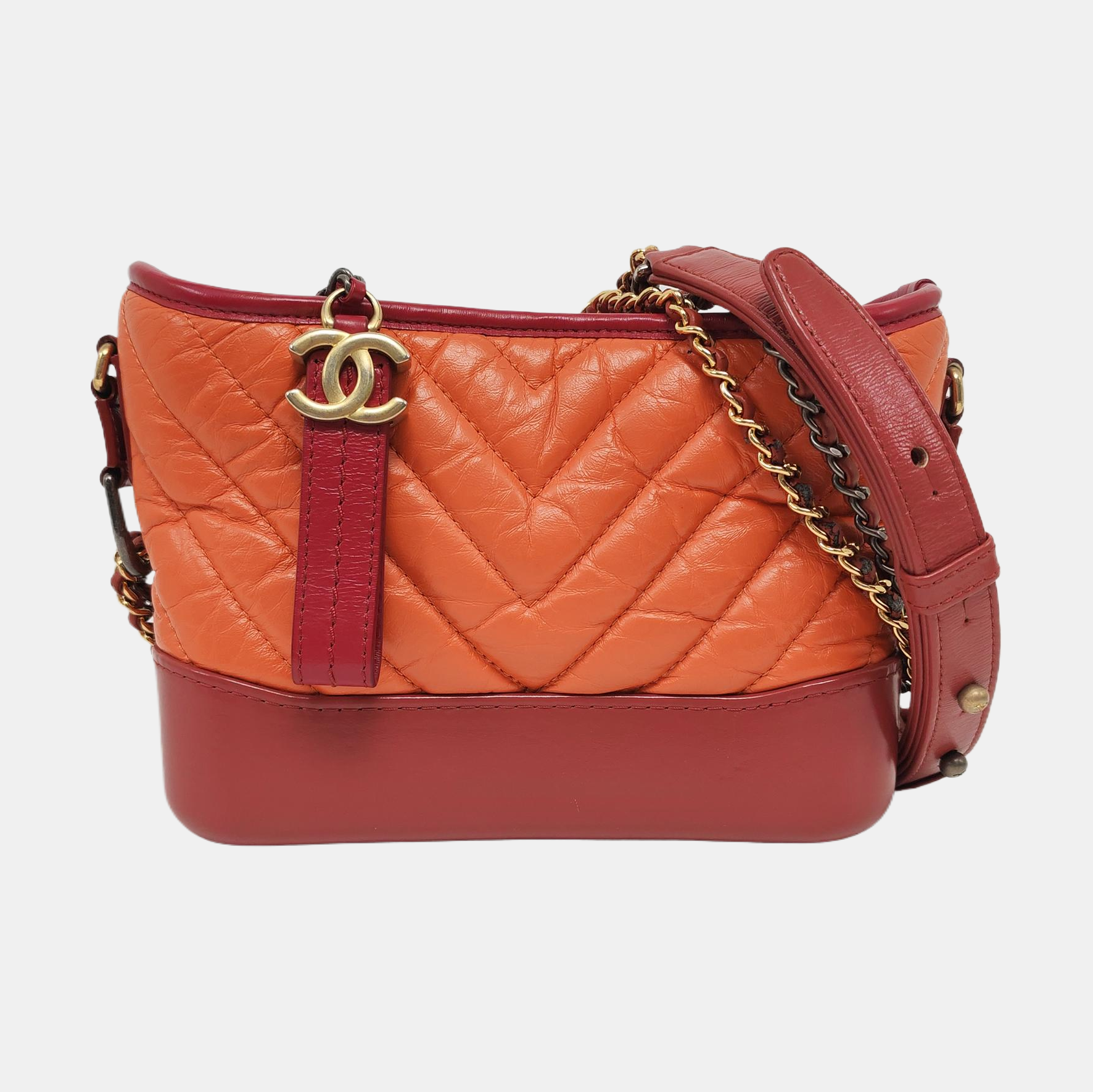 Authenticated pre-owned  Gabrielle Small Chevron Calfskin Orange - Shoulder Bag at Looply