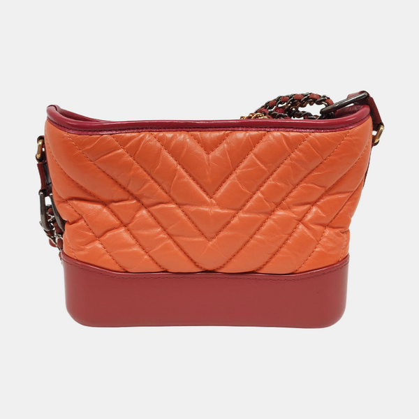 Authenticated pre-owned  Gabrielle Small Chevron Calfskin Orange - Shoulder Bag at Looply