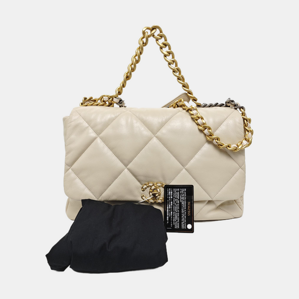 Authenticated pre-owned  Chanel 19 Maxi Quilted Lambskin Beige - Shoulder Bag at Looply