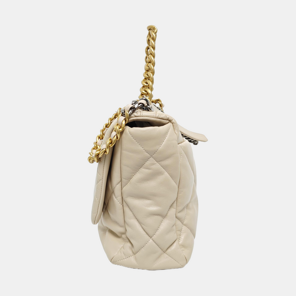 Authenticated pre-owned  Chanel 19 Maxi Quilted Lambskin Beige - Shoulder Bag at Looply