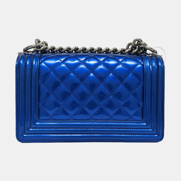 Authenticated pre-owned  Boy Chanel Small Quilted Patent Leather Blue - Shoulder Bag at Looply