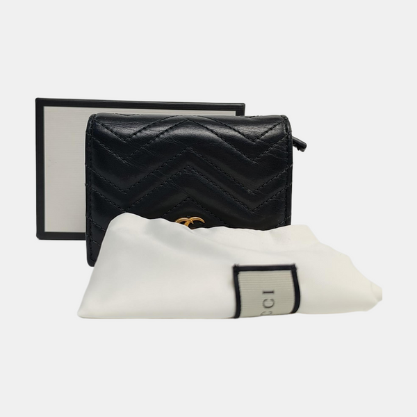 Authenticated pre-owned  GG Marmont Calfskin Black Card Holder - Card Holder at Looply