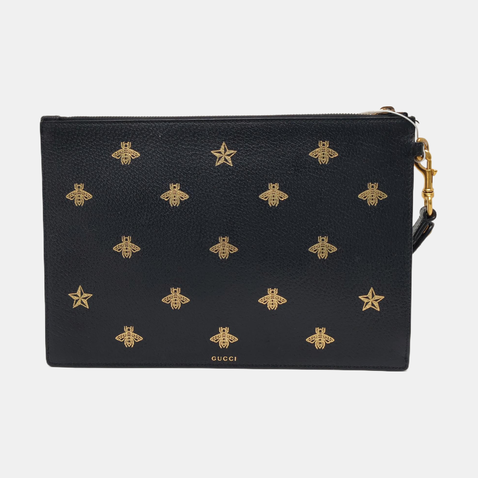 Authenticated pre-owned  Bee Web Calfskin Black - Clutch at Looply