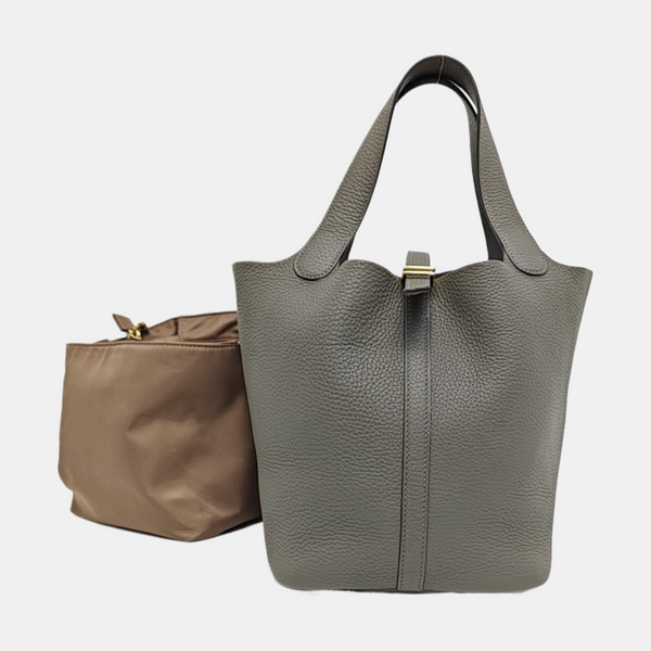 Authenticated pre-owned  Picotin Lock 22 Clemence Gray - Top Handle Bag at Looply