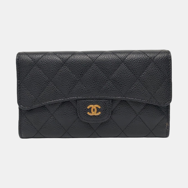 Quilted Grained Calfskin Wallet Black