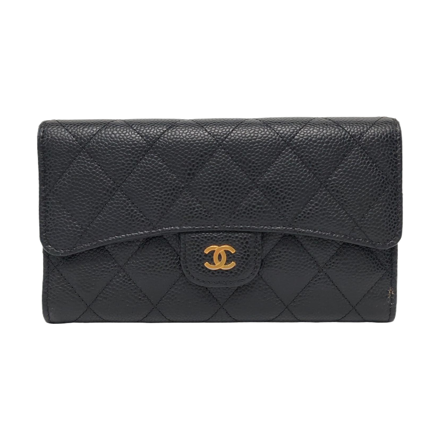 Quilted Grained Calfskin Wallet Black