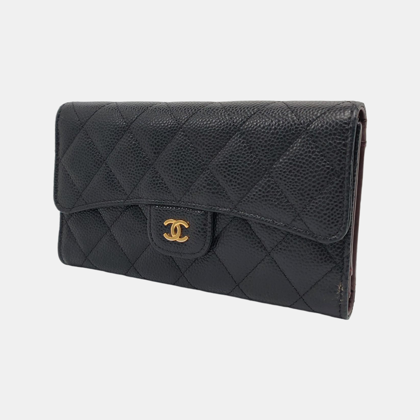 Quilted Grained Calfskin Wallet Black