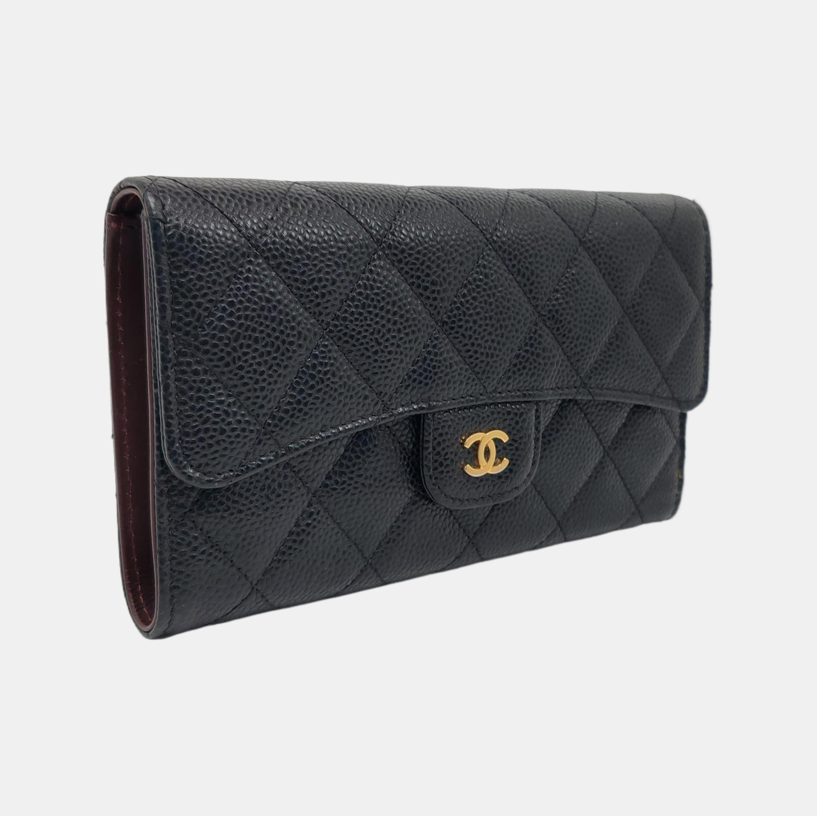 Quilted Grained Calfskin Wallet Black