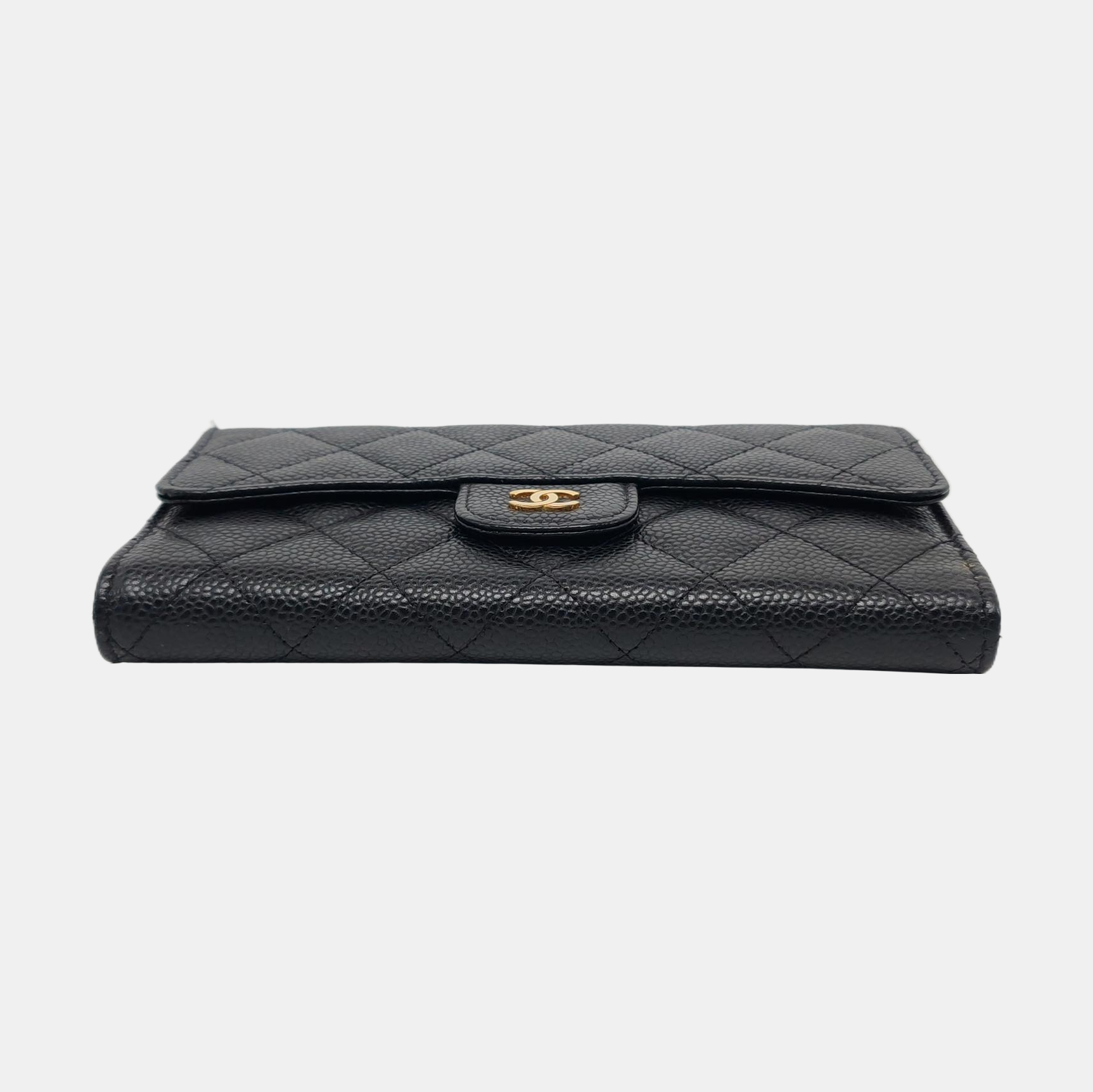Quilted Grained Calfskin Wallet Black