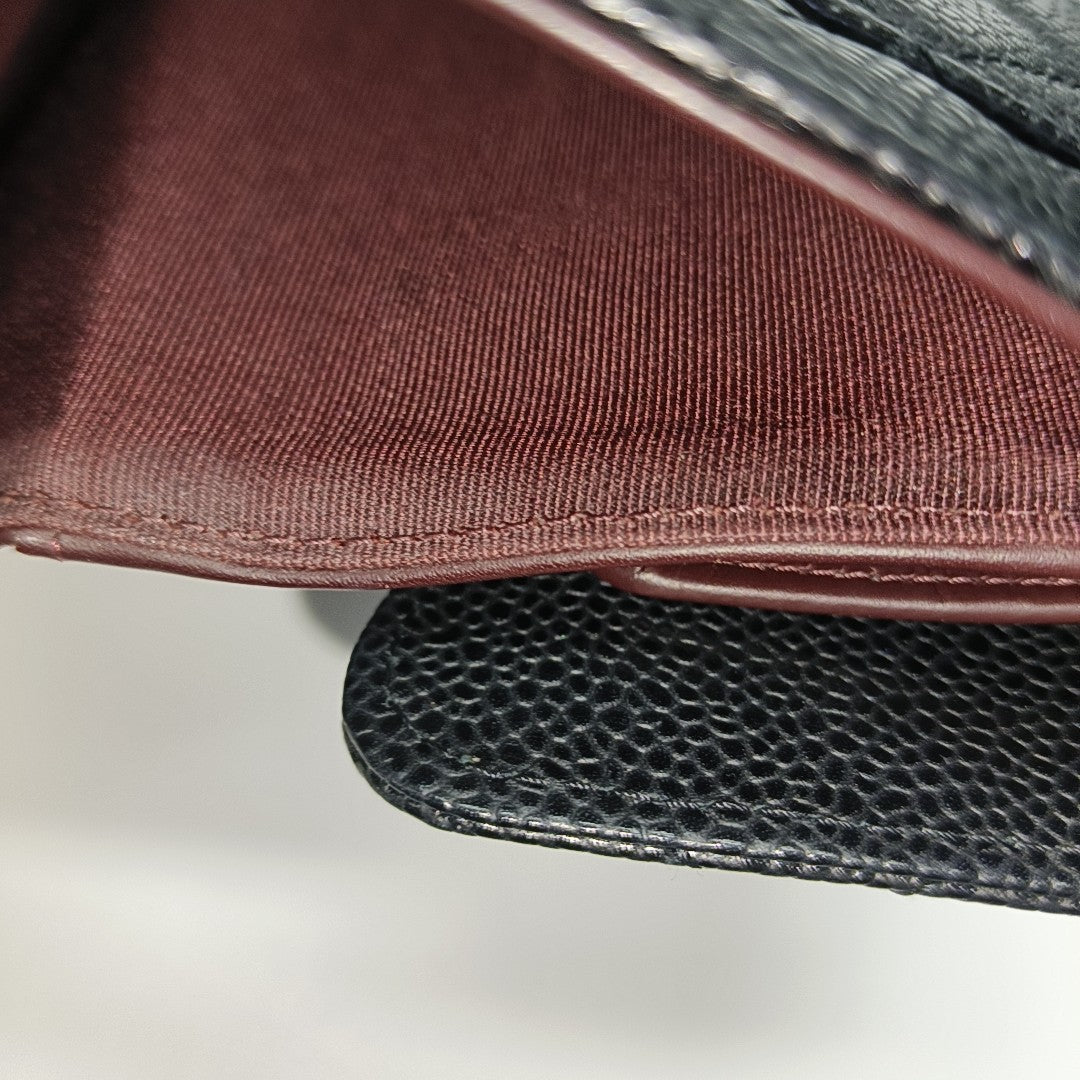 Quilted Grained Calfskin Wallet Black
