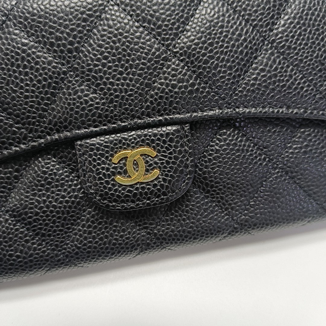 Quilted Grained Calfskin Wallet Black