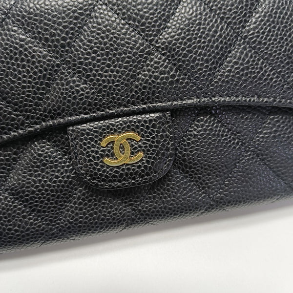 Quilted Grained Calfskin Wallet Black