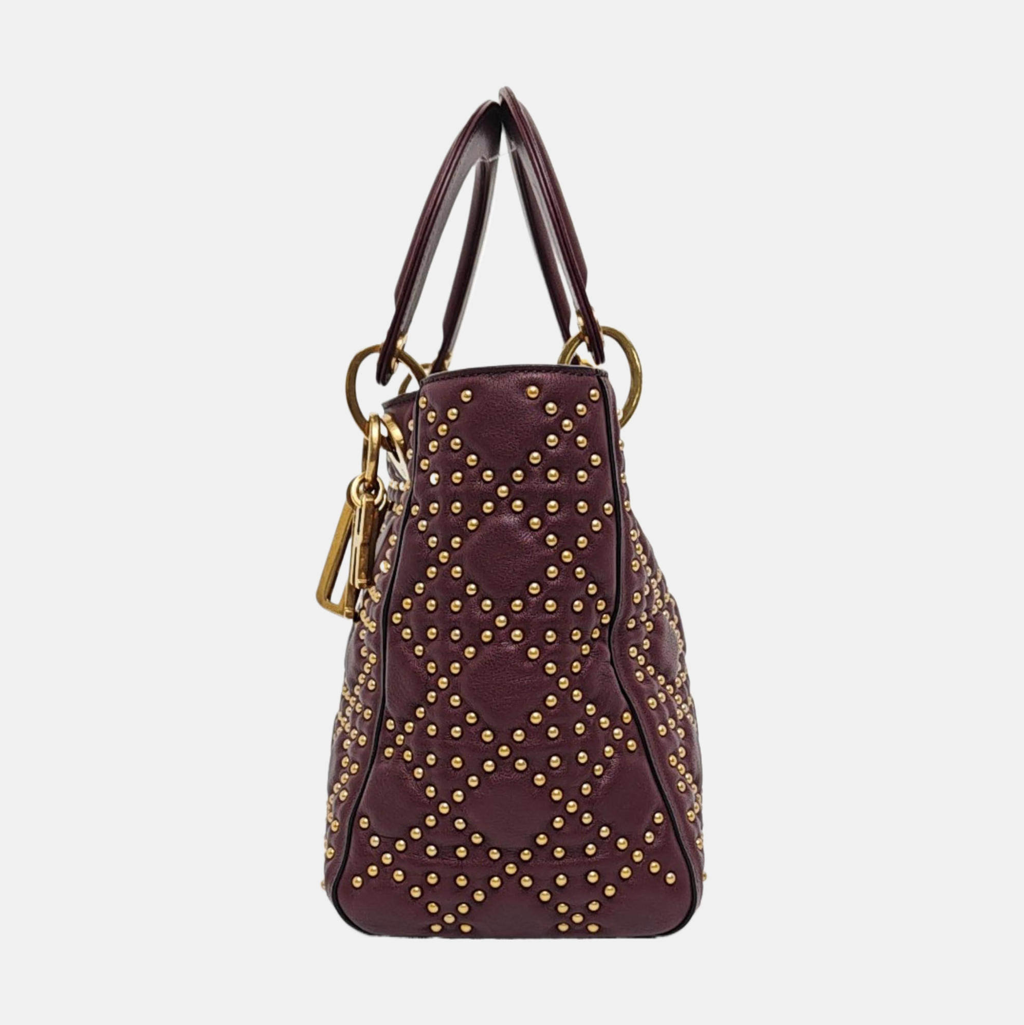 Authenticated pre-owned  Lady Dior Medium Calfskin Burgundy - Top Handle Bag at Looply