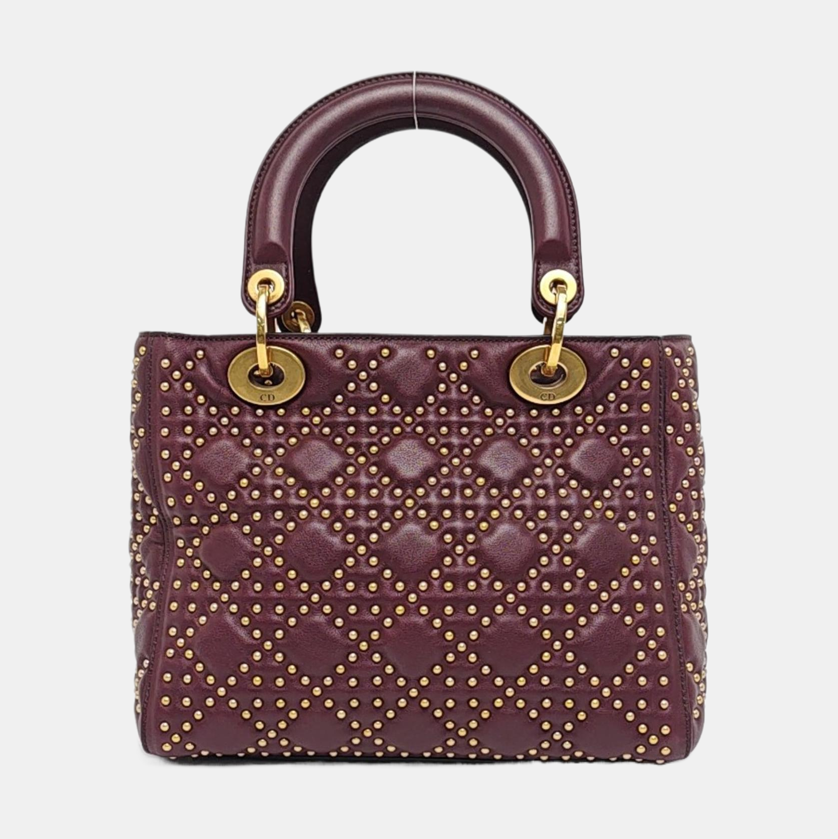 Authenticated pre-owned  Lady Dior Medium Calfskin Burgundy - Top Handle Bag at Looply