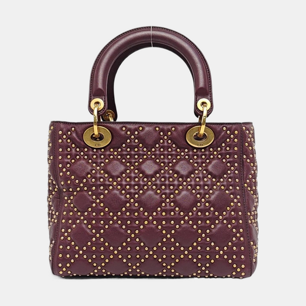 Authenticated pre-owned  Lady Dior Medium Calfskin Burgundy - Top Handle Bag at Looply