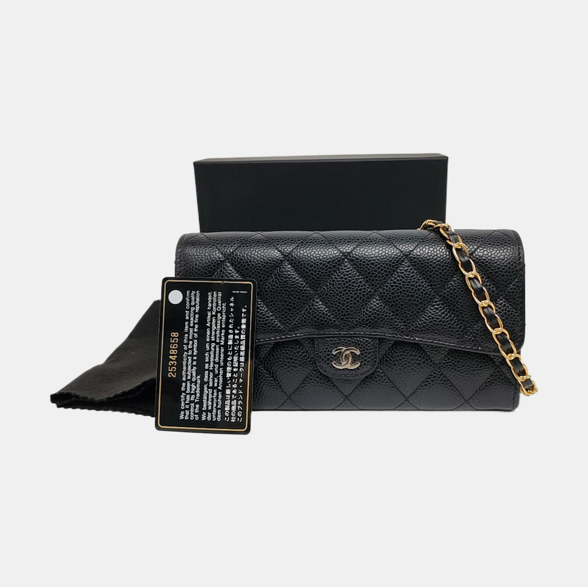 Authenticated pre-owned  Classic Flap Quilted Calfskin Black - Wallet at Looply