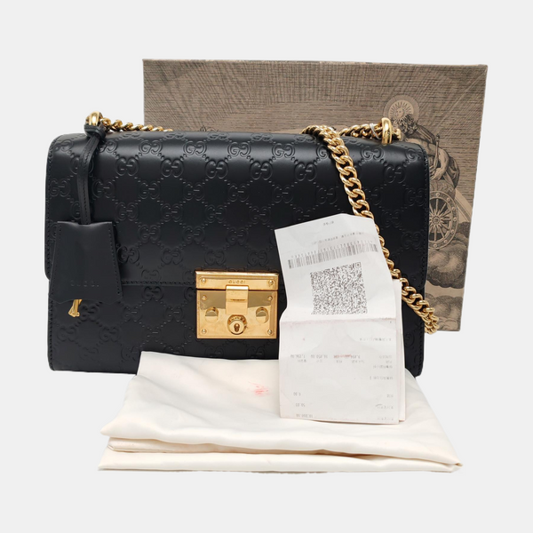 Authenticated pre-owned  Padlock Small Monogram Calfskin Black - Shoulder Bag at Looply