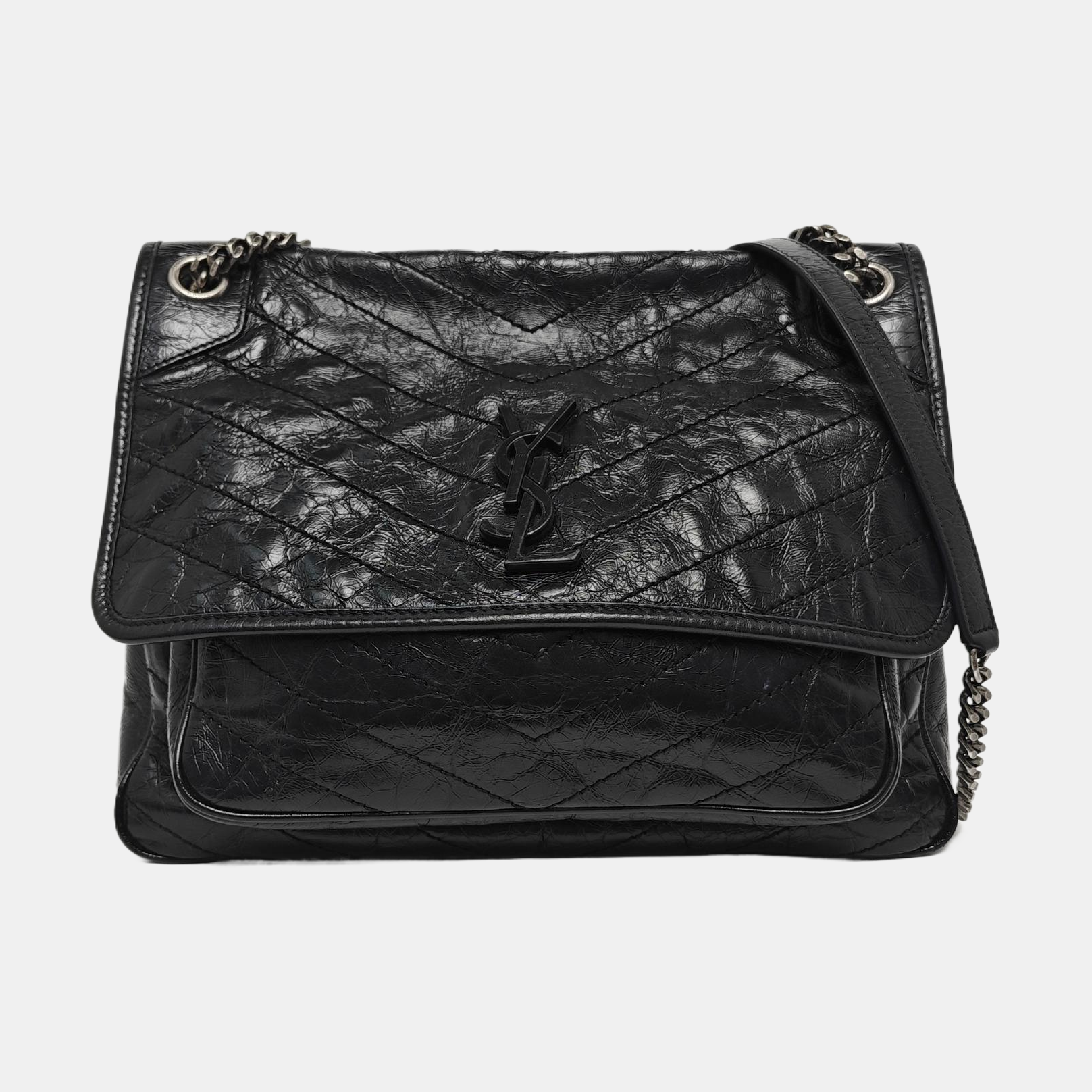 NIKI Large Chevron Calfskin Black