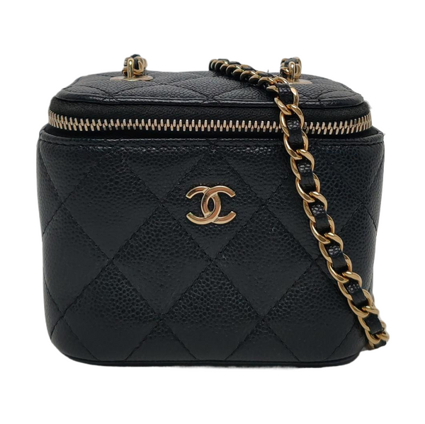 Authenticated pre-owned  Vanity Case Mini Quilted Grained Calfskin Black - Shoulder Bag at Looply