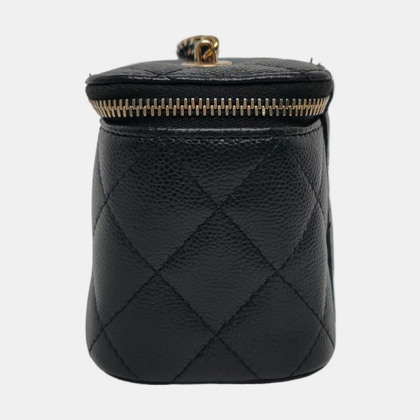 Authenticated pre-owned  Vanity Case Mini Quilted Grained Calfskin Black - Shoulder Bag at Looply