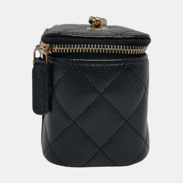 Authenticated pre-owned  Vanity Case Mini Quilted Grained Calfskin Black - Shoulder Bag at Looply