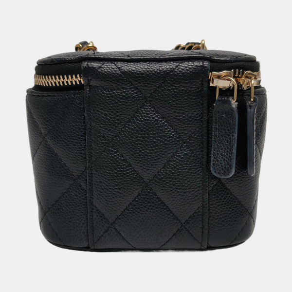 Authenticated pre-owned  Vanity Case Mini Quilted Grained Calfskin Black - Shoulder Bag at Looply