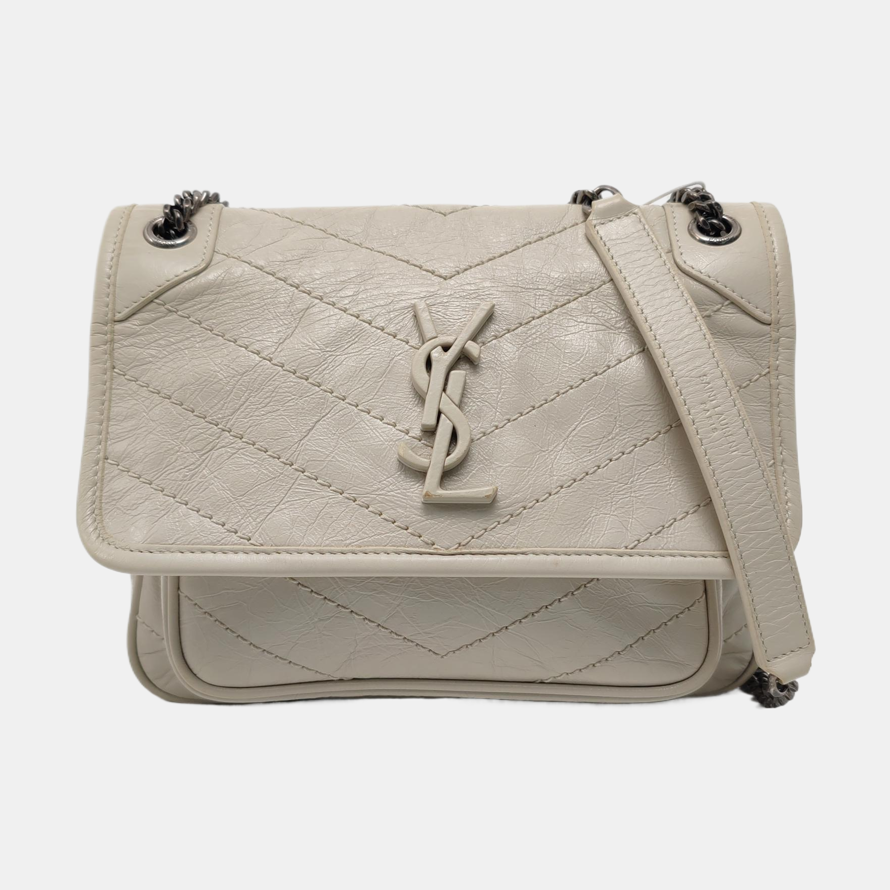 NIKI Small Chevron Calfskin White