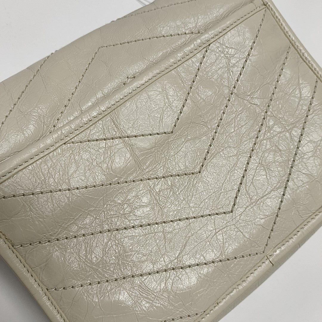 NIKI Small Chevron Calfskin White