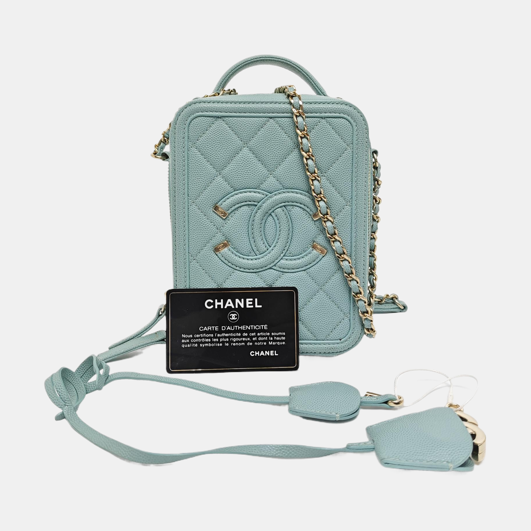 Authenticated pre-owned  Filigree Quilted Grained Calfskin Blue - Crossbody Bag at Looply